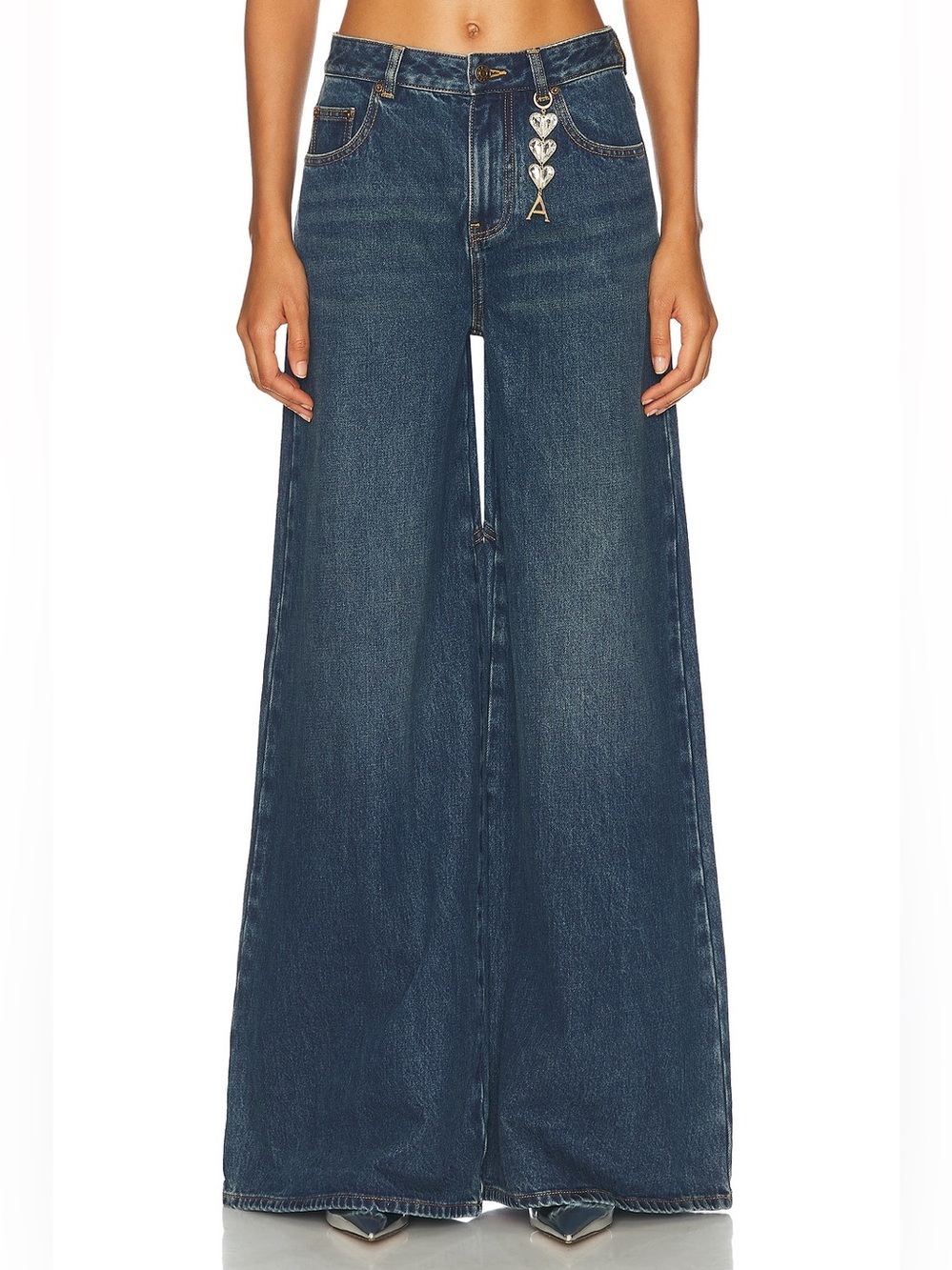 AREA | Crystal Heart Charm Wide Leg Jeans